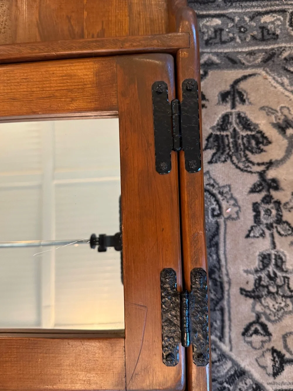 Vtg Handmade Solid Wood Wall Cabinet Shelf with Mirror Country Cottage Farmhouse